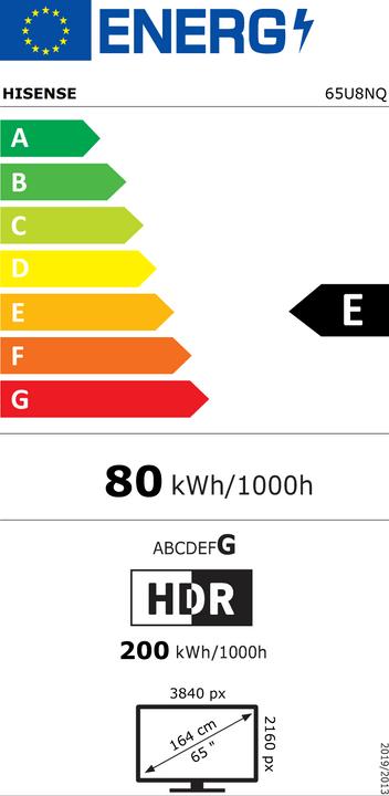 Label énergétique Hisense TV 65U8NQ (65", U8NQ, Mini-LED, 4K)
