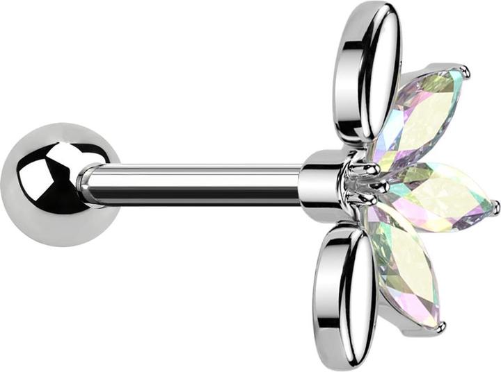 Actual product image Star Piercing Micro Barbell silber mit Kugel und Fächer silber drei ovale Kristalle multicolor (Surgical steel 316L, Brass)
