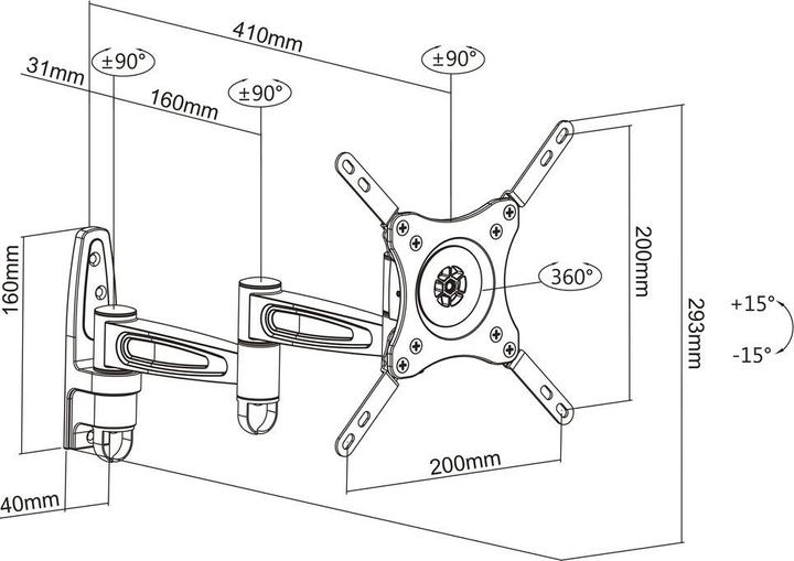 Produktbild Multibrackets M VESA Flexarm 360 III Black 75 100 200 (Wand, 32", 15 kg)