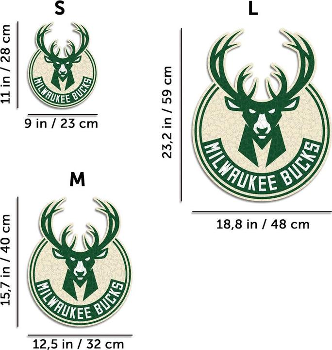 Actual product image Iconic NBA - Milwaukee Bucks - Logo - Wooden Puzzle Size L (500 pieces) (500 pieces)