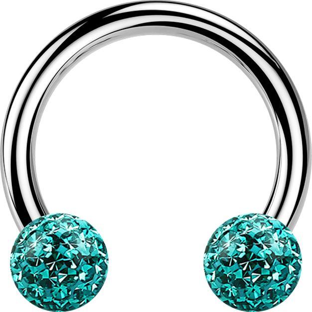 Produktbild Star Piercing Circular Barbell silber mit zwei Kristall Kugeln türkis Epoxy Schutzschicht (ohne Messing, Titan G23)