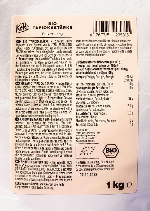 Valori nutrizionali e ingredienti KoRo Amido di tapioca biologico (1000 g)