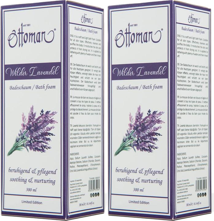 Ottoman 2er-Set Lavendel Badeschaum, 300ml, entspannendes Badeerlebnis (300 ml, Badeperlen)