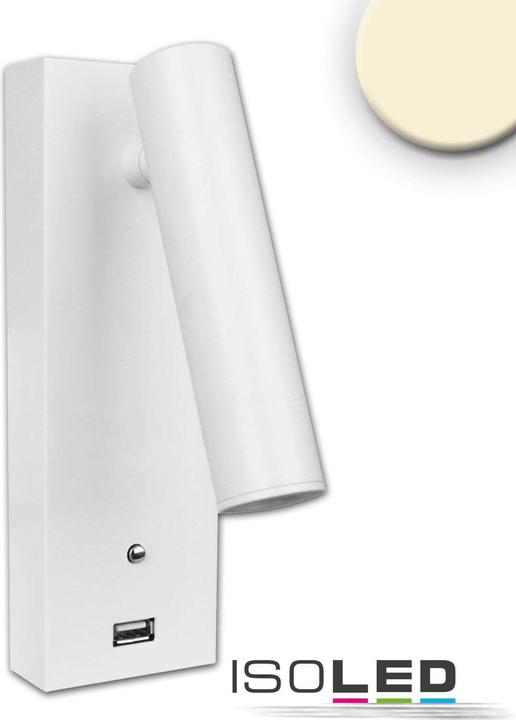 Isoled LED Leseleuchte, 3W, weiss, mit USB A Ladebuchse, warmweiss, 3 Stufen dimmbar