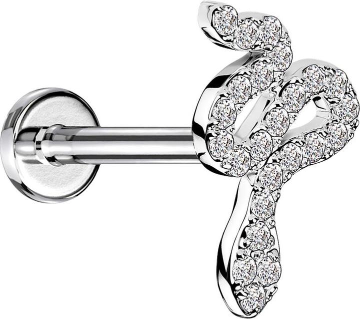 Produktbild Star Piercing Micro Labret Innengewinde silber Schlange Kristalle silber (Messing, Chirurgenstahl 316L)