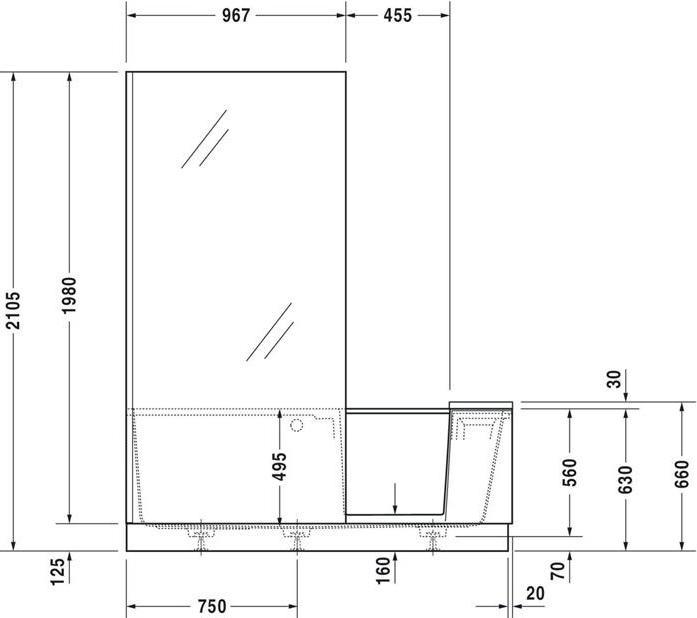 Immagine prodotto Duravit Vasca da bagno e doccia 1700x750mm angolare a sinistra con porta bianca e vetro trasparente (285 l, 170 cm, 75 cm)