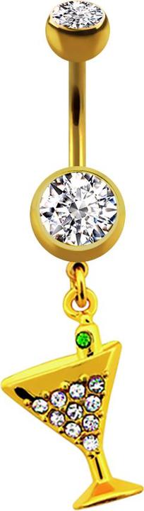 Produktbild Star Piercing Banane vergoldet mit Anhänger Cocktail und Kristall multicolor (ohne Messing, Chirurgenstahl 316L)