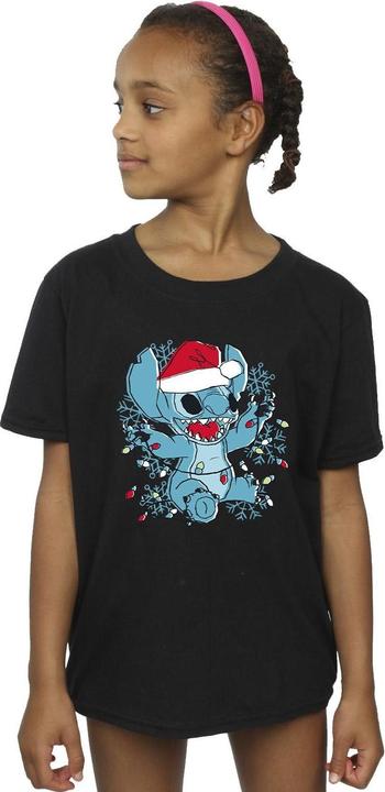 Actual product image Disney Girls Lilo And Stitch Christmas Lights Sketch Cotton T-Shirt (140, 146)