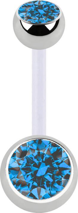 Actual product image Star Piercing Banana transparent with two balls silver crystal light blue (Surgical steel 316L, without brass, Bioflex)