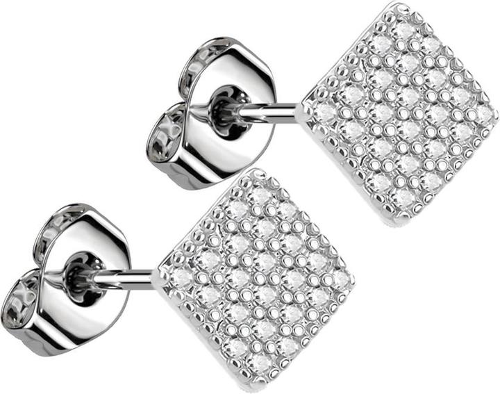 Actual product image Star Piercing Stud earrings silver with crystal silver square (Surgical steel 316L, Brass)