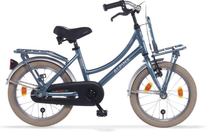Alpina Fietsen Cargo Fahrrad - 16 Zoll - Stahlblau Matt - Transportbike - Kinderrad mit Rack - Blau