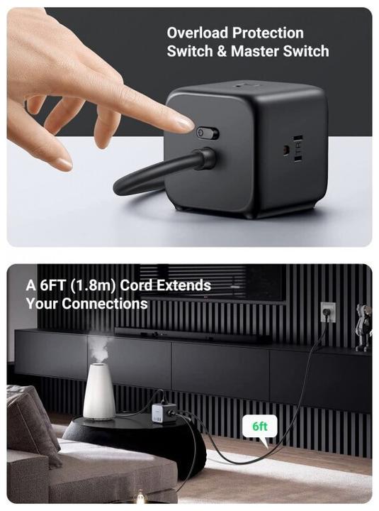 Produktbild Ugreen Cube CD268 (3 x, CEE 7/4, USB-A, USB-C, 1.80 m)