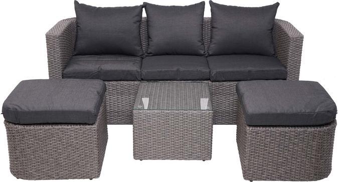 Actual product image Swisshandel24 3in1 Set, Garden/Lounge Set Sun Island, Spun Poly Semi-Round Poly Rattan - Grey, Cushions anthr