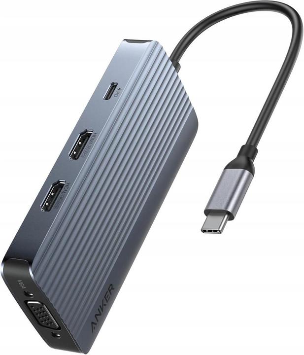 Productafbeelding Anker USB-C Hub 8-in-1 Drievoudig scherm Grijs (USB-C, 8 Havens)
