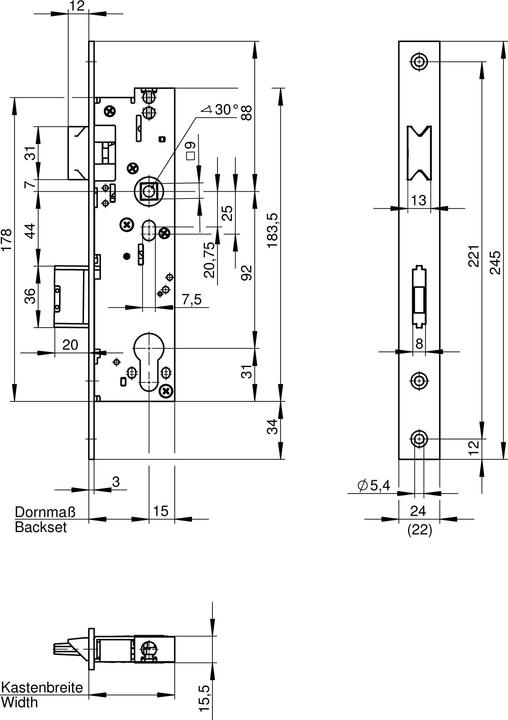 Produktbild Wilka Anti-Panik-RR-Schloss, 6677 Fkt. B, einfl. 30 mm Dorn, Din Ls (Einsteckschloss)