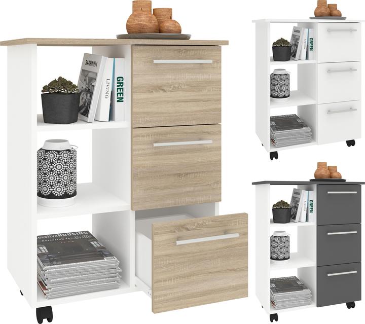 Actual product image VCM Wooden Kitchen Trolley Serving Trolley Shelf Rollable Castors Drawer Esilo