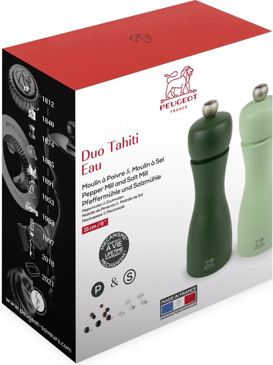 Productafbeelding Peugeot Pepermolen Zoutmolen TAHITI Duo Set 15 cm ELEMENTEN WATER (Peper, Zout)