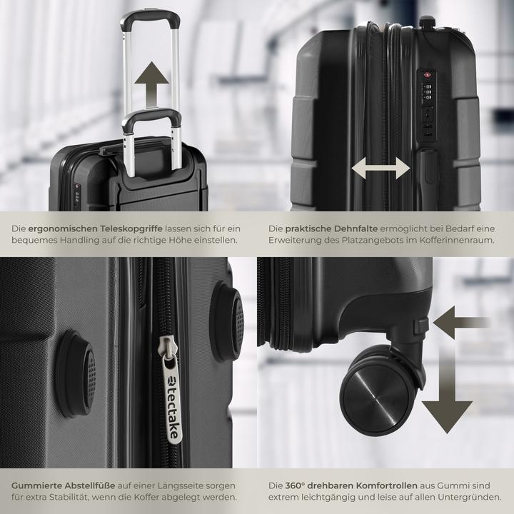 Actual product image tectake Hardshell Suitcase Set Brice - L, M & S sizes, made from ABS plastic, 360° swivel wheels, expandable (111 l, XL (from 140l))