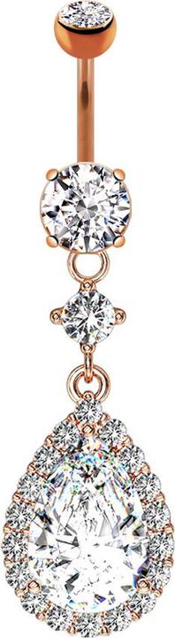 Produktbild Star Piercing Banane rosegold mit Anhänger Kristall und Kristalltropfen (Messing, Chirurgenstahl 316L)