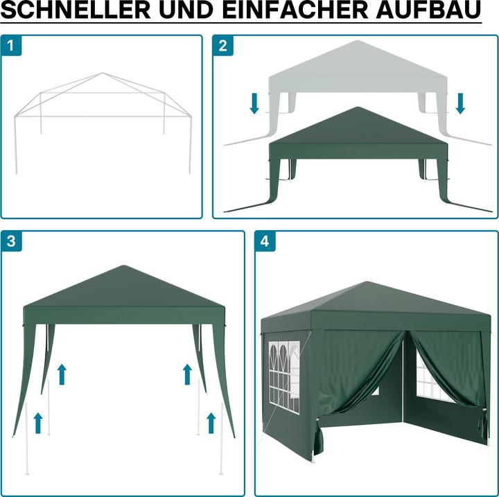 Produktbild Wiltec Pavillon 3x3m in Grün mit UV-Schutz 50+ Gartenpavillon Partyzelt Camping (300 cm, 300 cm)