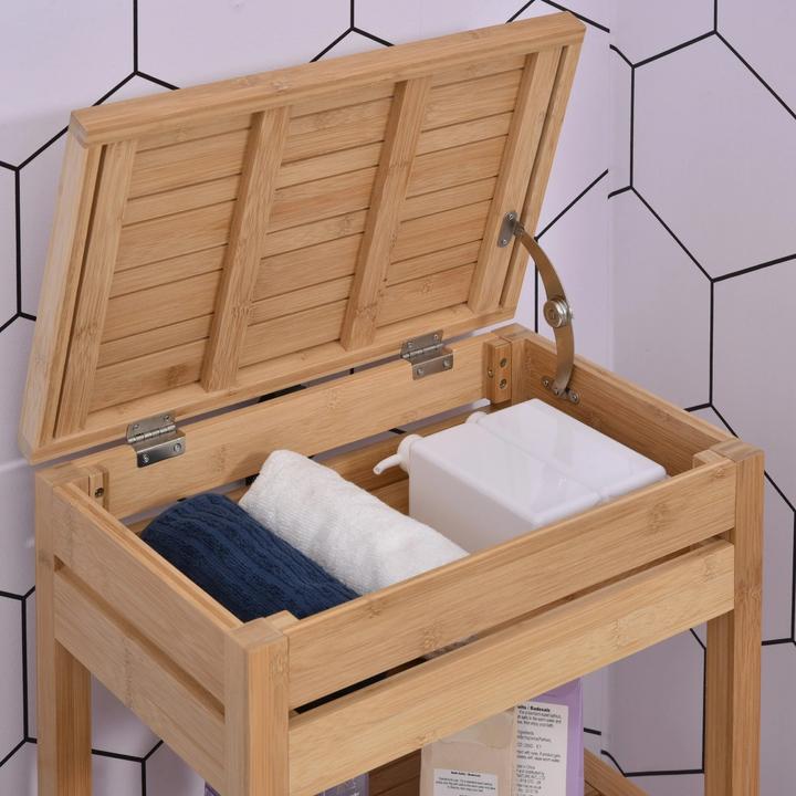 Immagine prodotto Swisshandel24 Mensola da bagno, mensola da bagno con coperchio incernierato, mensola da bagno con 2 ripiani