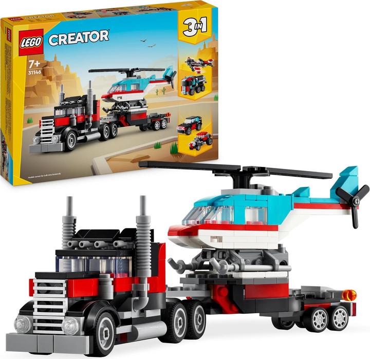 Image du produit LEGO 31146 Remorque surbaissée avec hélicoptère (31146, LEGO Creator 3-in-1)