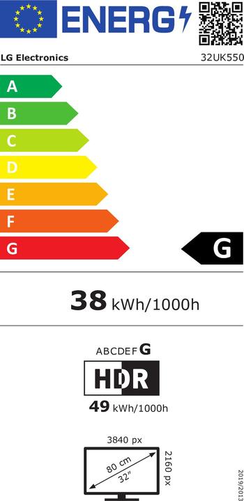 Energie-Label LG 32UK550-B (3840 x 2160 Pixel, 32")