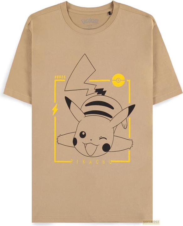 Difuzed Pokémon - Beige Pikachu Line-art Men's Short Sleeved T-shirt - XL (XL)