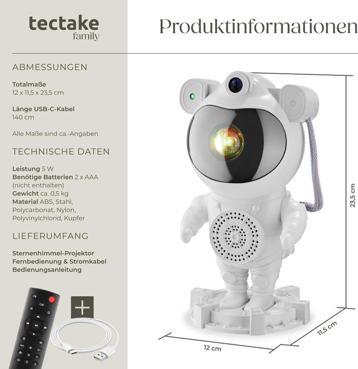 Produktbild tectake Sternenhimmel-Projektor Astronaut, inkl. Bluetooth