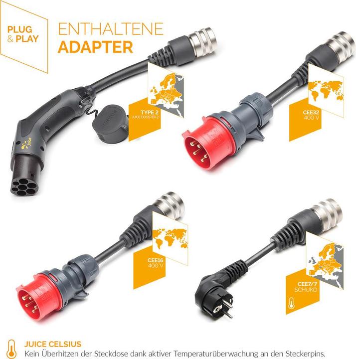Actual product image Juice Technology Juice Booster 2 EU Traveller Set Plus (Type 2, 22 kW, 32 A, CEE32 red, Type 2, CEE 7/7, CEE16 red)