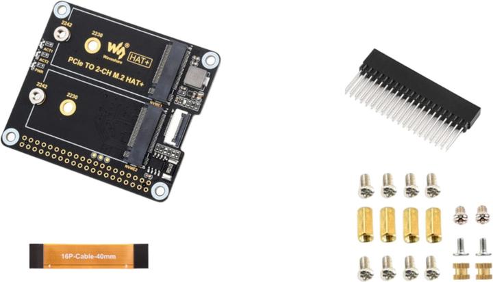 Image du produit WaveShare Adaptateur PCIe vers M.2 HAT+ double SSD pour Raspberry Pi 5