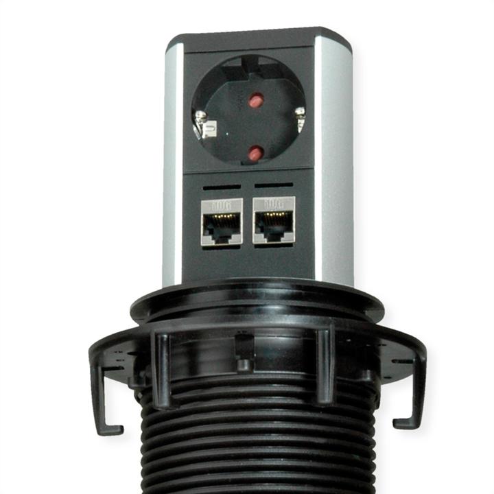 Actual product image Bachmann ELEVATOR power strip 1x Schuko 2x LAN chrome matt (2 x, CEE 7/3, RJ45, 0.50 m)