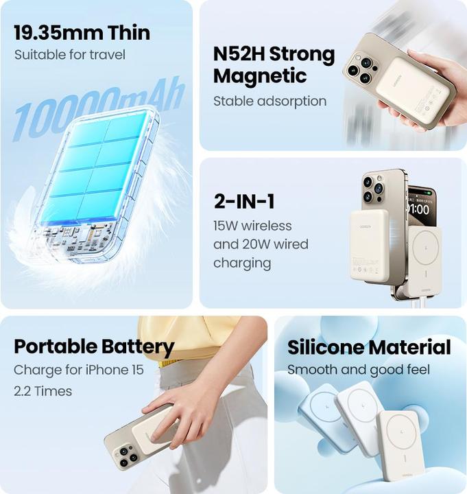 Produktbild Ugreen Mini Powerbank Wireless with MagSafe (10000 mAh, 20 W, 37 Wh)