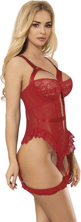 Produktbild Subblime Teddy Mit Strumpfband Mit Spitzendetail Und Streifen Rot S/M (S)