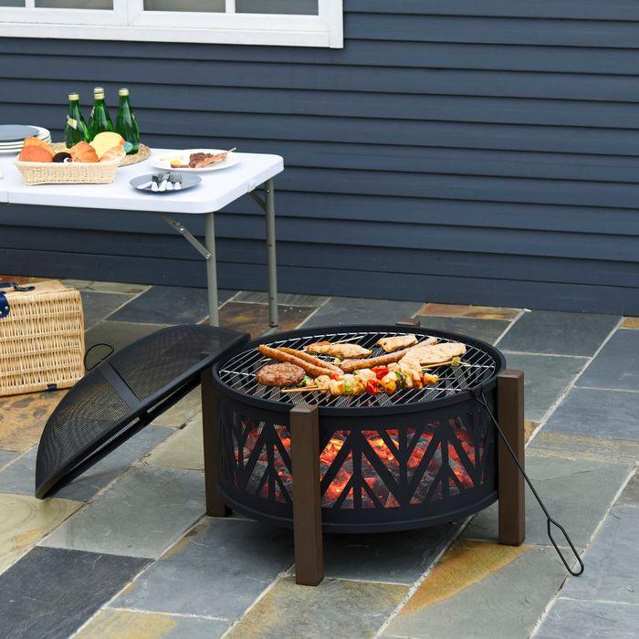Actual product image Swisshandel24 2in1 fire bowl, spark guard, grill grate, black+brown (78 cm)