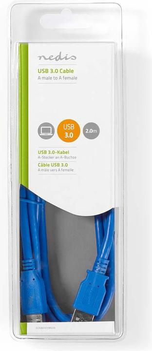 Immagine prodotto Nedis Cavo USB 3.0 A maschio - A femmina 2,0 m blu (2 m, USB 3.2 Gen 1)