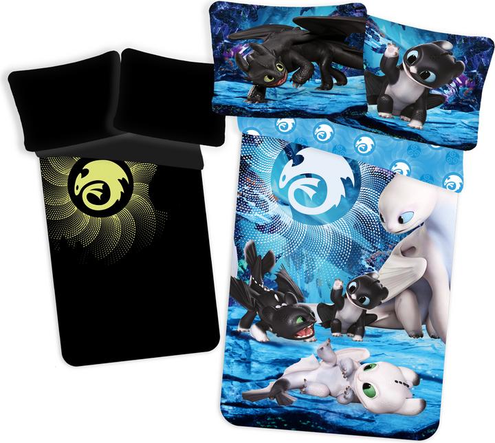 Image du produit Tinisu Drake Making Easy HTTYD Drap de lit avec effet lumineux - coton doux 140x200 cm oreiller