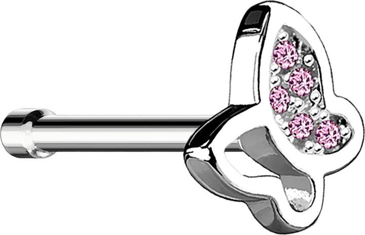 Immagine prodotto Star Piercing Nasenstecker gerade silber mit Schmetterling und Kristall pink (Acciaio chirurgico 316L, Ottone)