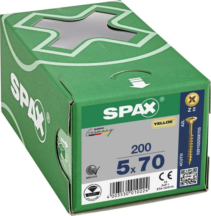 Produktbild Spax Schraube R 88094 Senkkopf m.Spitze/Kreuzschl.-PZ 5 x 70/41-Z Stahl galvanisch verzinkt gelb (200 Schrauben pro Stück)