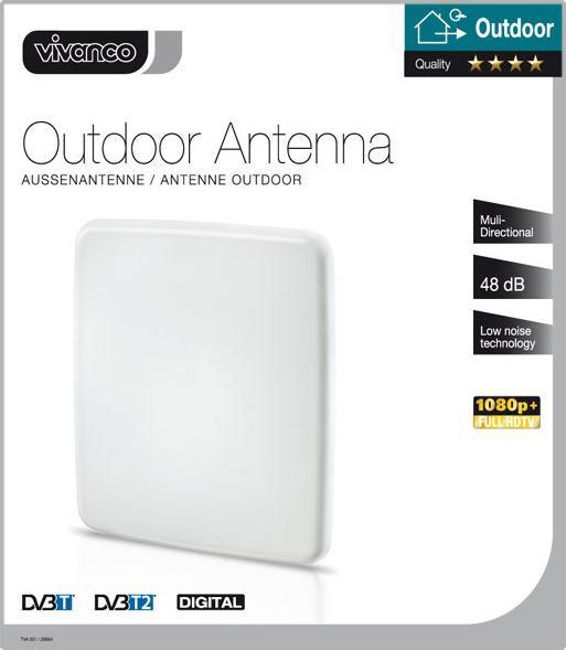Actual product image Vivanco TVA 501, outdoor antenna 48 dB (Flat antenna, 48 dB, DVB-T / -T2)