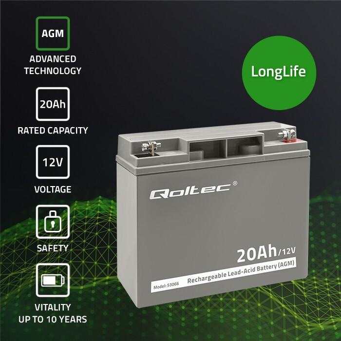 Actual product image Qoltec 53066 AGM battery 12V 20Ah max. 300A