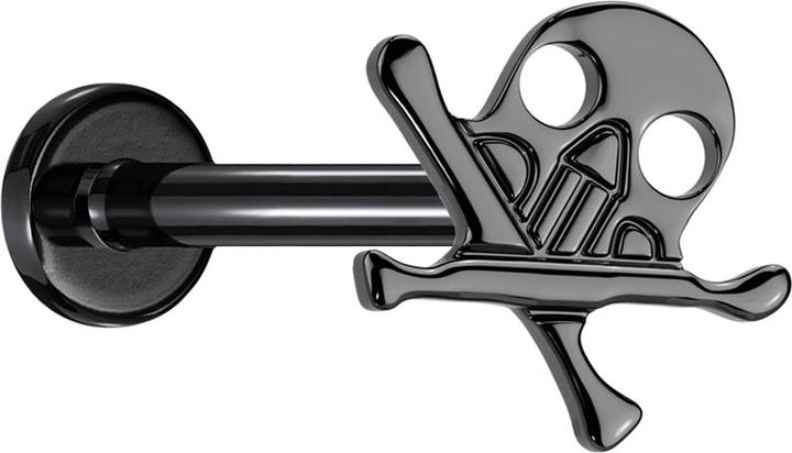 Produktbild Star Piercing Micro Threadless Labret schwarz Totenkopf mit gekreuzten Knochen schwarz (ohne Messing, Titan G23)