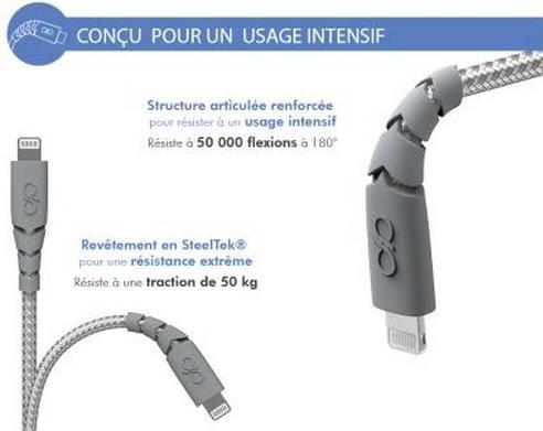 Actual product image Force Power Ultra-reinforced USB A/Lightning cable 2.4A Resistant to 50,000 bends at 180° 2m (2 m)