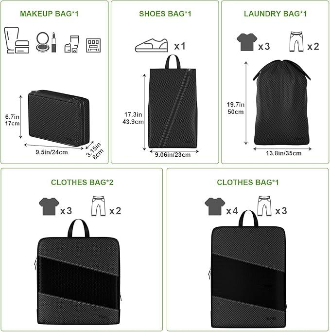 Produktbild Only-Bags.Store 6pcs Mode Nylon Kompression Packen Würfel, leichte Reisezubehör Organizer Taschen, Multi-Grösse