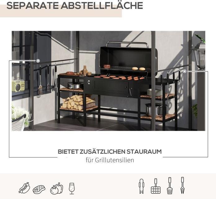 Produktbild Swisshandel24 Grillpavillon, Regenschutz, UV-beständig, mit Haken, Stahl, Polyester, Beige, 215 x 150 x 220 cm (215 cm, 150 cm)