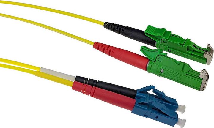 Actual product image 2 meter LSZH Singlemode 9/125 OS2 fiber patch cable duplex with E2000/APC and LC/UPC connectors (2 m)
