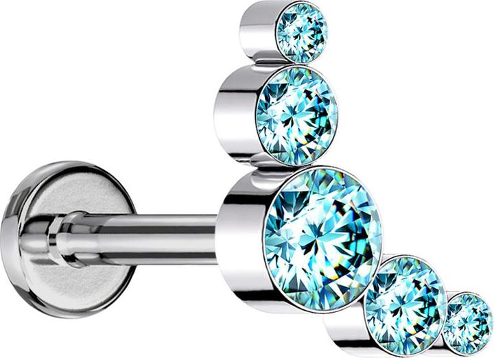 Image du produit Star Piercing Micro Labret femelle argenté cinq cristaux aqua (Titane G23sans laiton, sans laitonAcier chirurgical 316L)