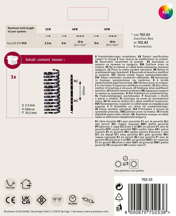 Image du produit Paulmann Bande LED avec fiche 12 V (RGB, 500 cm, Intérieur)