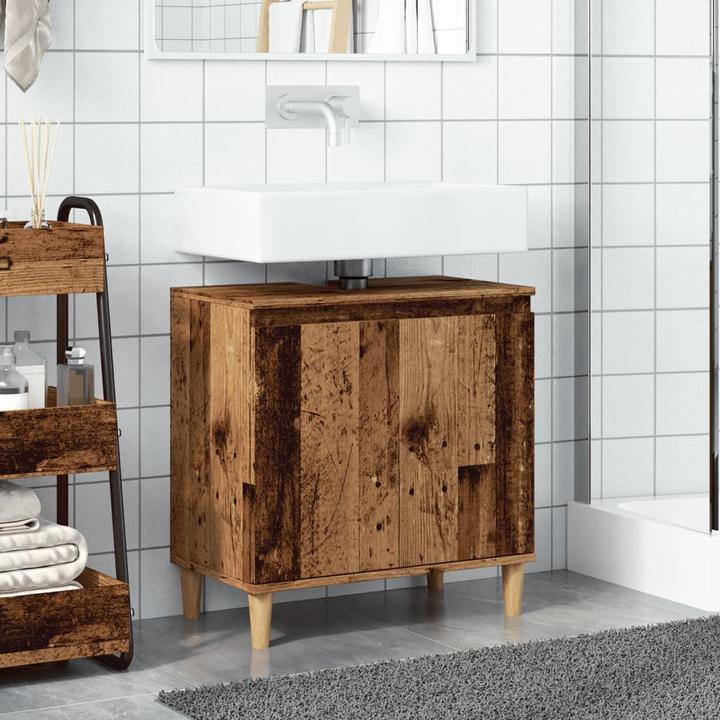 Produktbild VidaXL Waschbeckenunterschrank Unterschrank Badschrank Badmöbel Altholz-Optik (58 x 33 x 60 cm)