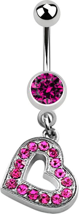 Immagine prodotto Star Piercing Banana in argento con ciondolo a cuore e cristallo fucsia (Acciaio chirurgico 316L, senza ottone)